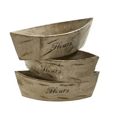 Homplanti 5" White Washed Wood Planter (set Of 3)