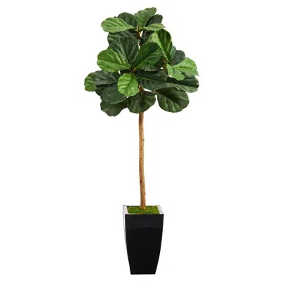 Homplanti 50" Fiddle Leaf Artificial Tree In Black Metal Planter In Green