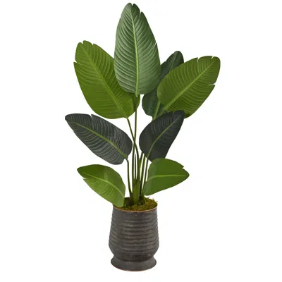 Homplanti 50" Travelers Palm Artificial Tree In Ribbed Metal Planter