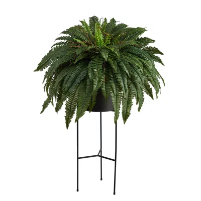Homplanti 51" Boston Fern Artificial Plant In Black Planter With Stand In Green