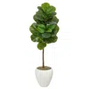 Homplanti 52" Fiddle Leaf Artificial Tree In White Planter