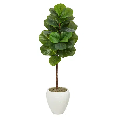 Homplanti 52" Fiddle Leaf Artificial Tree In White Planter