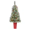 Homplanti 52" Frosted Swiss Pine Christmas Tree 100 Led In Red Planter