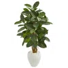 Homplanti 53" Artificial Rubber Tree In White Planter
