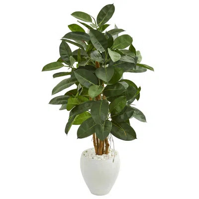 Homplanti 53" Artificial Rubber Tree In White Planter