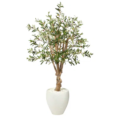 Homplanti 53" Olive Artificial Tree In White Planter