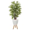 Homplanti 55" Bamboo Artificial Tree In White Planter With Stand
