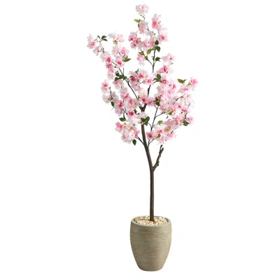 Homplanti 5.5' Cherry Blossom Tree In Sand Colored Planter