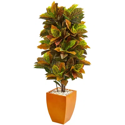 Homplanti 5.5' Croton Artificial Plant In Orange Planter (real Touch)