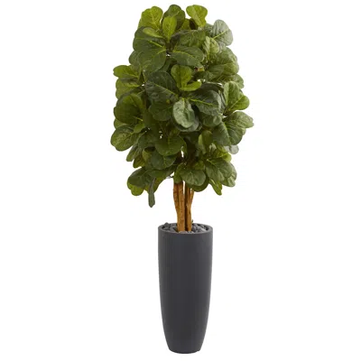 Homplanti 5.5' Fiddle Leaf Artificial Tree In Gray Cylinder Planter