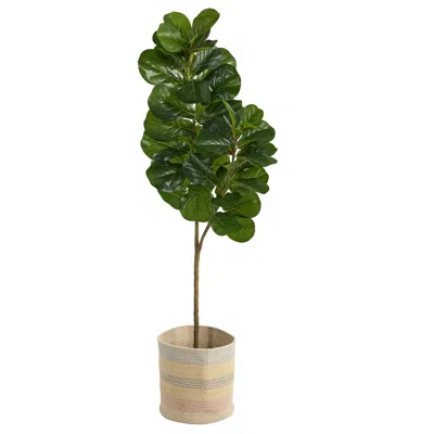 Homplanti 5.5' Fiddle Leaf Fig Tree In Cotton Multicolored Planter