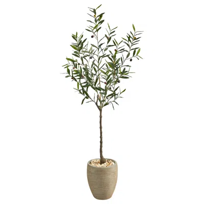 Homplanti 5.5' Olive Artificial Tree In Sand Colored Planter
