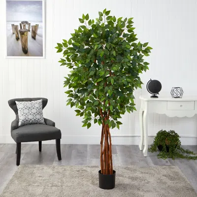 Homplanti 5.5' Super Deluxe Ficus Artificial Tree With Natural Trunk In Brown