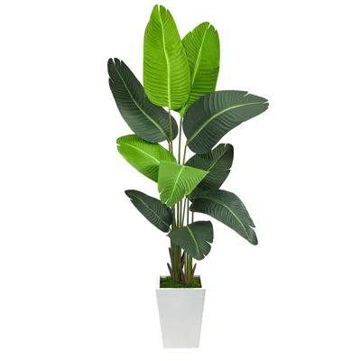 Homplanti 5.5' Travelers Palm Artificial Tree In White Metal Planter