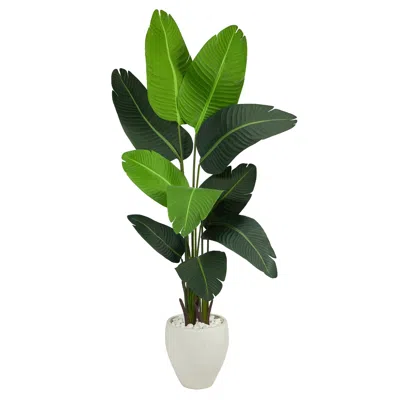 Homplanti 5.5' Travelers Palm Artificial Tree In White Planter