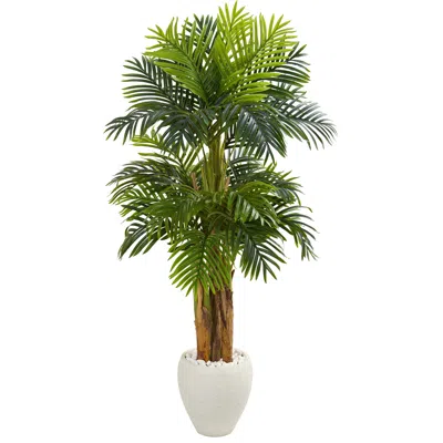 Homplanti 5.5' Triple Areca Palm Artificial Tree In White Planter