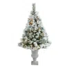 Homplanti 56" Flocked Oregon Pine Xmas Tree W/100 Lights In Urn