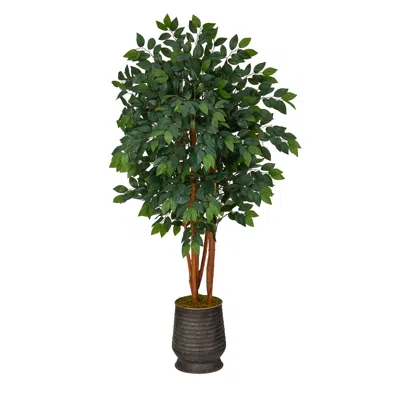 Homplanti 57" Sakaki Artificial Tree In Ribbed Metal Planter