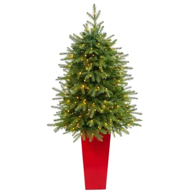 Homplanti 57" Vancouver Fir Christmas Tree W/250 Led In Red Planter