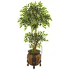 Homplanti 59" Variegated Ficus Artificial Tree In Decorative Planter