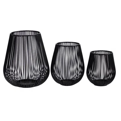 Homplanti 6" 8" 10' Black Tea Votive Lantern Candle Holder (set Of 3)