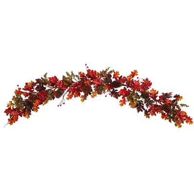Homplanti 6' Autumn Maple Leaves Berry And Pinecones Fall Garland In Multi