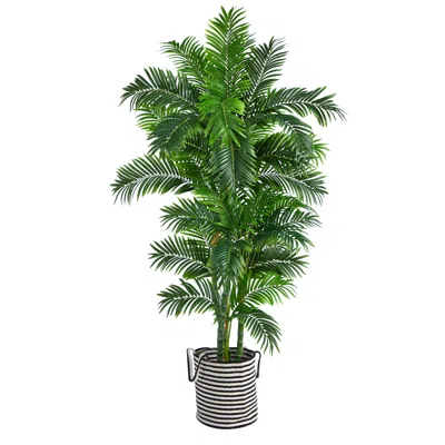 Homplanti 6' Curvy Parlor Palm Tree In Black & White Jute Planter