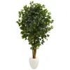 Homplanti 6' Ficus Artificial Tree In White Planter