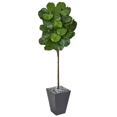 Homplanti 6' Fiddle Leaf Artificial Tree In Slate Finished Planter In Brown