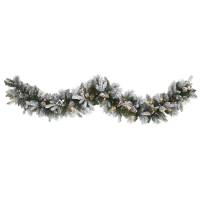 Homplanti 6' Flckd Garland W/50 Leds, Pine Cones, Berries & 180 Tips