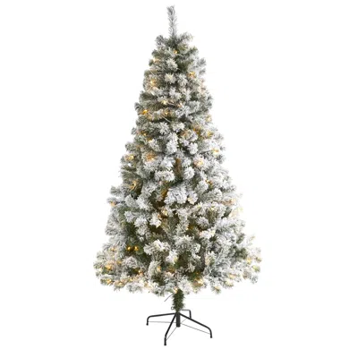 Homplanti 6' Flocked Fir Christmas Tree W/250 Led Light And 550 Tips In White