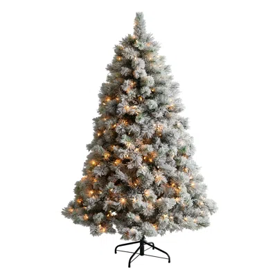 Homplanti 6' Flocked Oregon Pine Artificial Christmas Tree In Multi