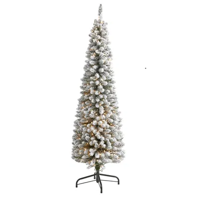 Homplanti 6' Flocked Pencil Christmas Tree W/300 Lights & 438 Tips