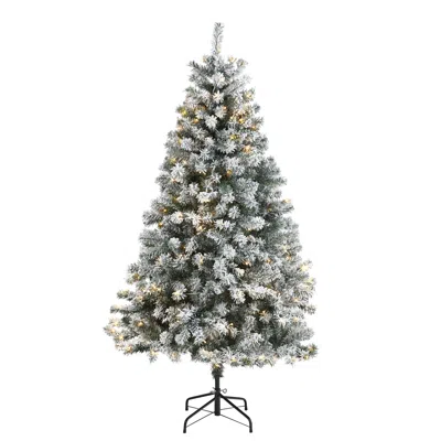 Homplanti 6' Flocked Rock Spruce Christmas Tree W/250 Led And 586 Tips In Green