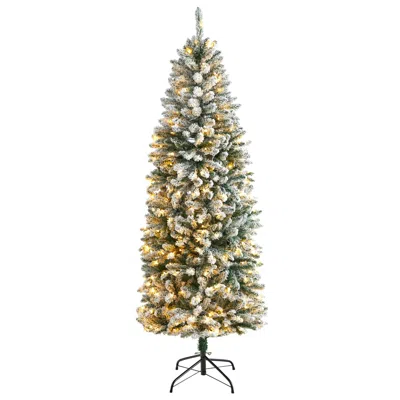 Homplanti 6' Flocked Slim Montreal Xmas Tree With 743 Tips And 250 Led In Pattern