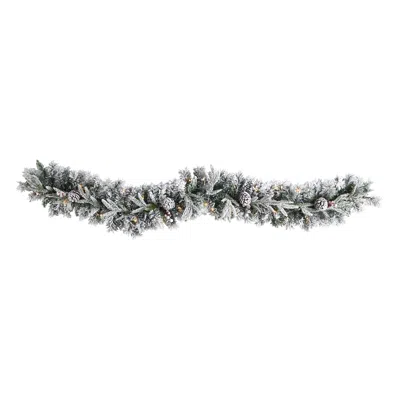 Homplanti 6' Flocked Xmas Garland W/35 Leds And Pine Cones