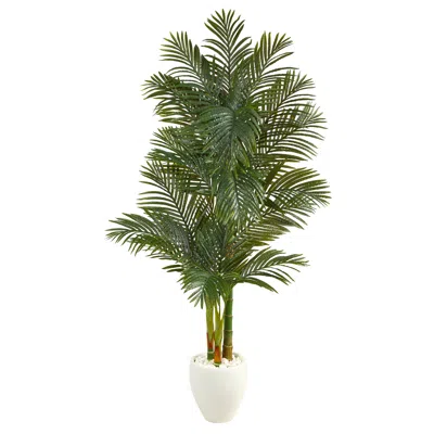 Homplanti 6' Golden Cane Artificial Palm Tree In White Planter