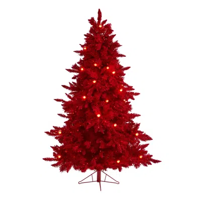 Homplanti 6' Red Christmas Tree W/350 Red Color Lights 33 Globe Bulbs