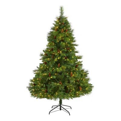 Homplanti 6' West Virginia Pine Christmas Tree W/300 Led And Cones In Green