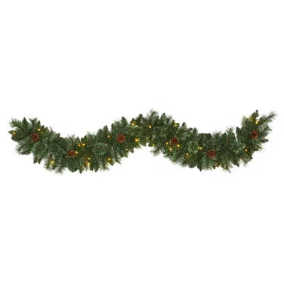 Homplanti 6' White Mountain Pine Artificial Garland With Pinecone In Green