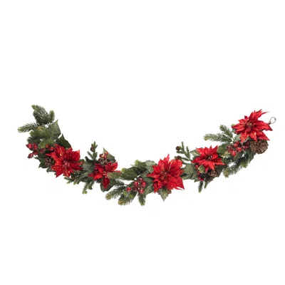 Homplanti 60" Poinsettia & Berry Garland