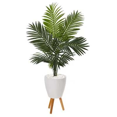 Homplanti 61" Paradise Palm Tree In White Planter With Stand
