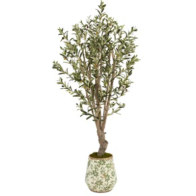 Homplanti 62" Olive Artificial Tree In Floral Print Planter In Neutral