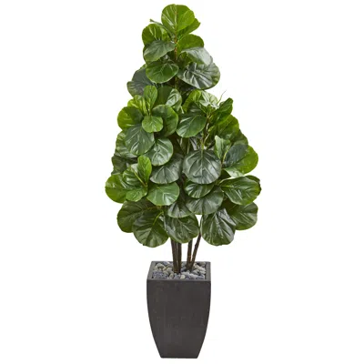 Homplanti 63' Fiddle Leaf Fig Artificial Tree In Black Planter In Green