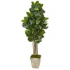 Homplanti 63" Rubber Leaf Artificial Tree In Country White Planter