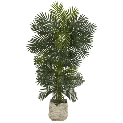 Homplanti 6.5' Golden Cane Artificial Palm Tree In White Planter