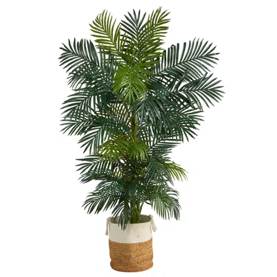 Homplanti 6.5' Golden Cane Palm Tree In Jute And Cotton Planter