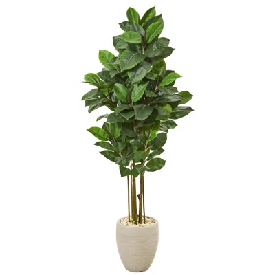Homplanti 65" Rubber Leaf Artificial Tree In Sand Colored Planter