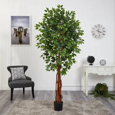 Homplanti 6.5' Super Deluxe Ficus Artificial Tree With Natural Trunk