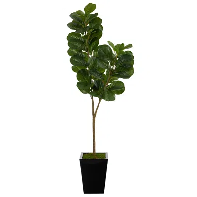 Homplanti 68" Fiddle Leaf Fig Artificial Tree In Black Metal Planter